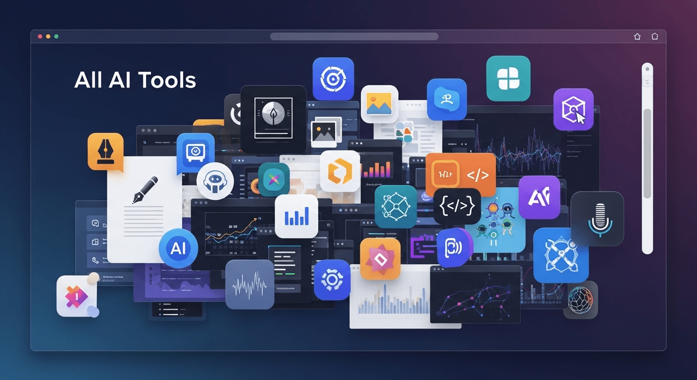 Collage of various AI tool icons